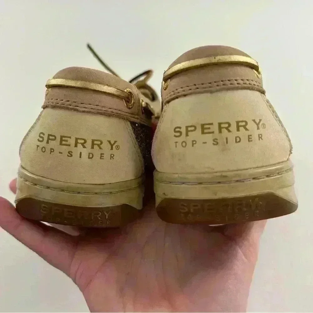 Sperry topsider flats 8.5 leather boat shoes gold glitter mermaidcore preppy